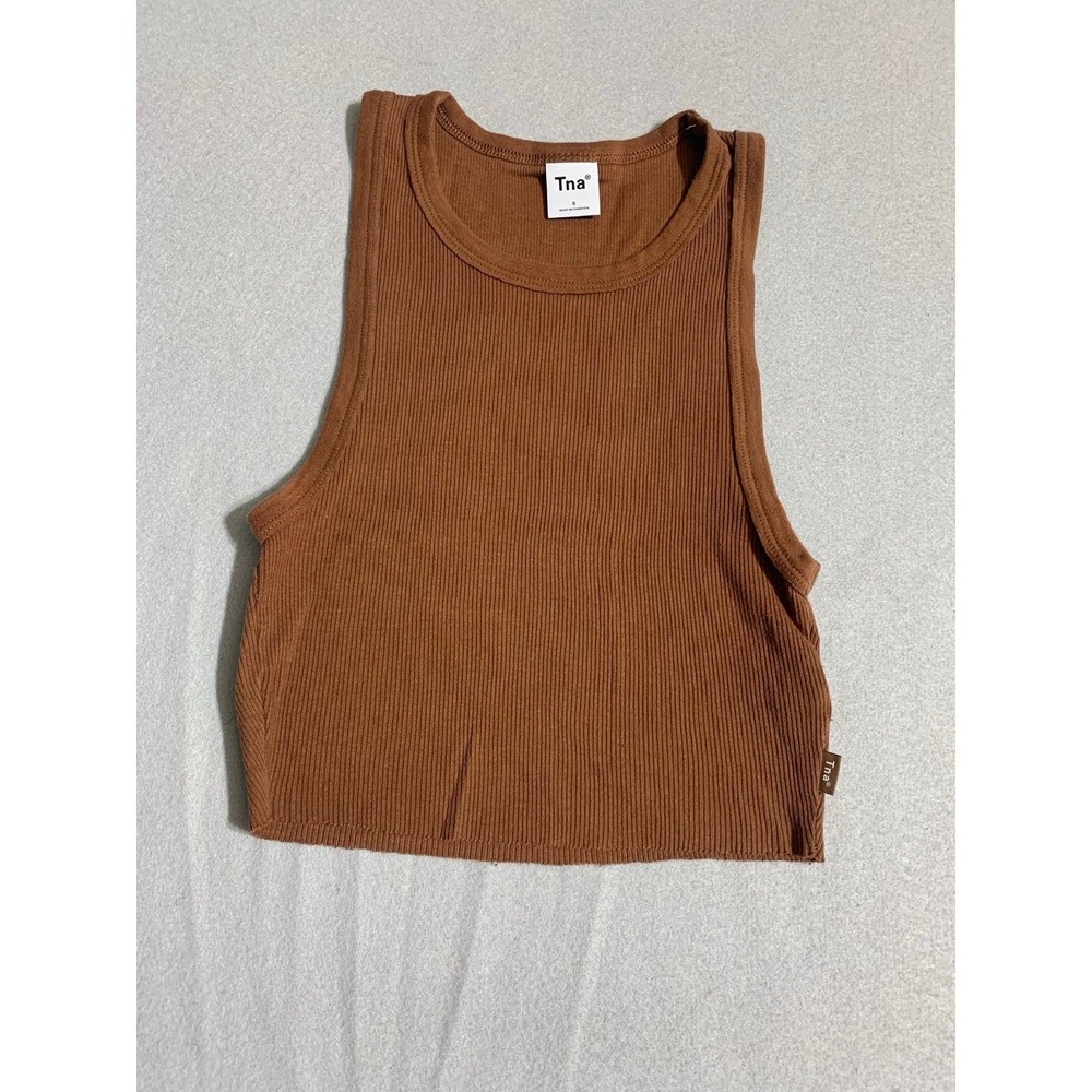 TNA Ribbed Cropped Tank Top Size Small Earthenware Minimalist Gorpcore Brown‎